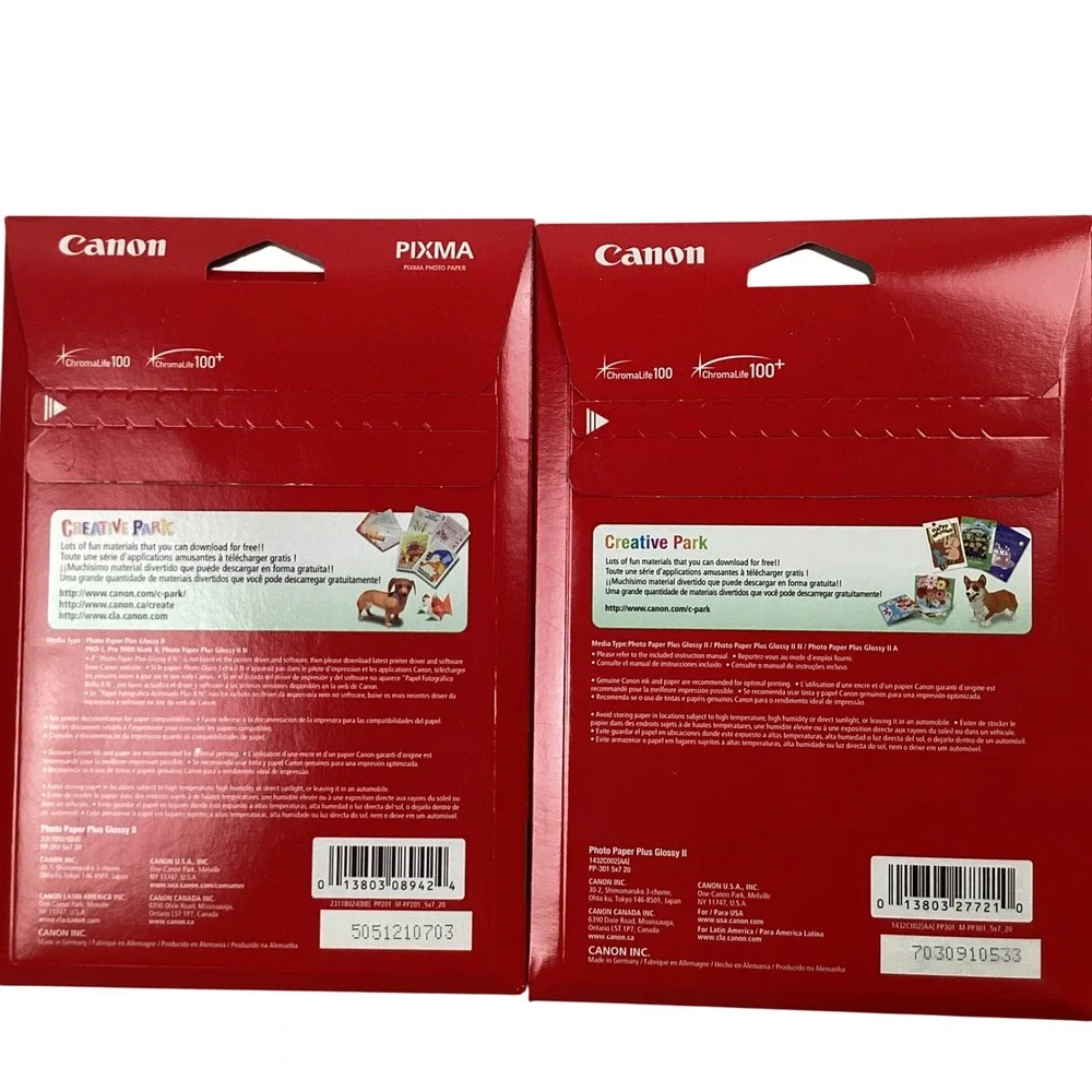 Canon Photo Paper Plus Glossy II 5x7 40 Sheets Total PP-201 PP-301 Bundle